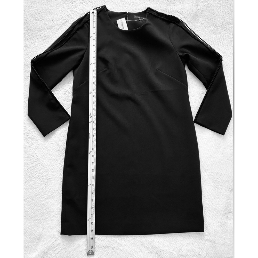 Banana Republic Shift Dress Women 4 Black Pom-Pom Trim Long Sleeve Professional - Picture 6 of 14